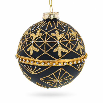 Striped Black with Diamond Accents Glass Christmas Ornament