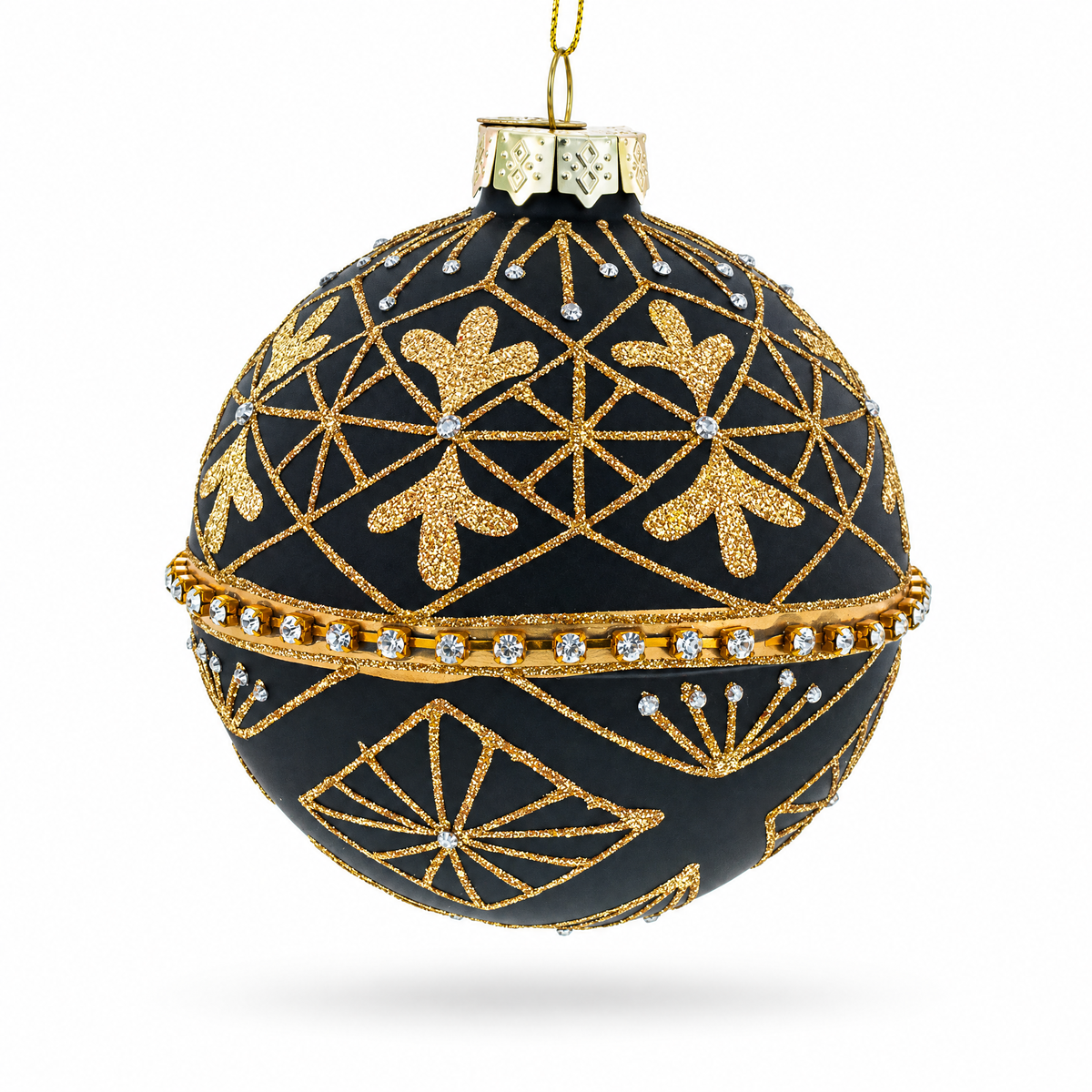 Striped Black with Diamond Accents Glass Christmas Ornament