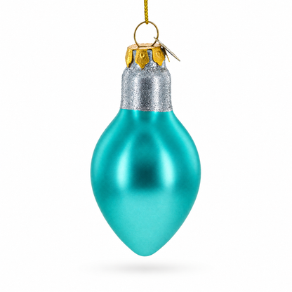 Shimmering Blue Light Bulb Glass Christmas Ornament