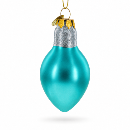 Shimmering Blue Light Bulb Glass Christmas Ornament