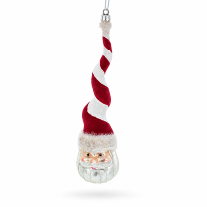 Santa with Quirky Twisted Hat Glass Christmas Ornament