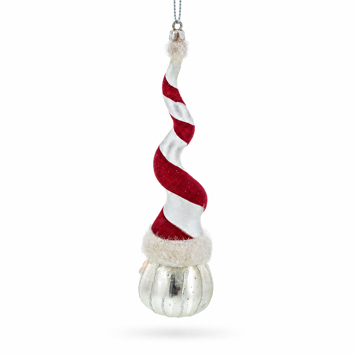Santa with Quirky Twisted Hat Glass Christmas Ornament