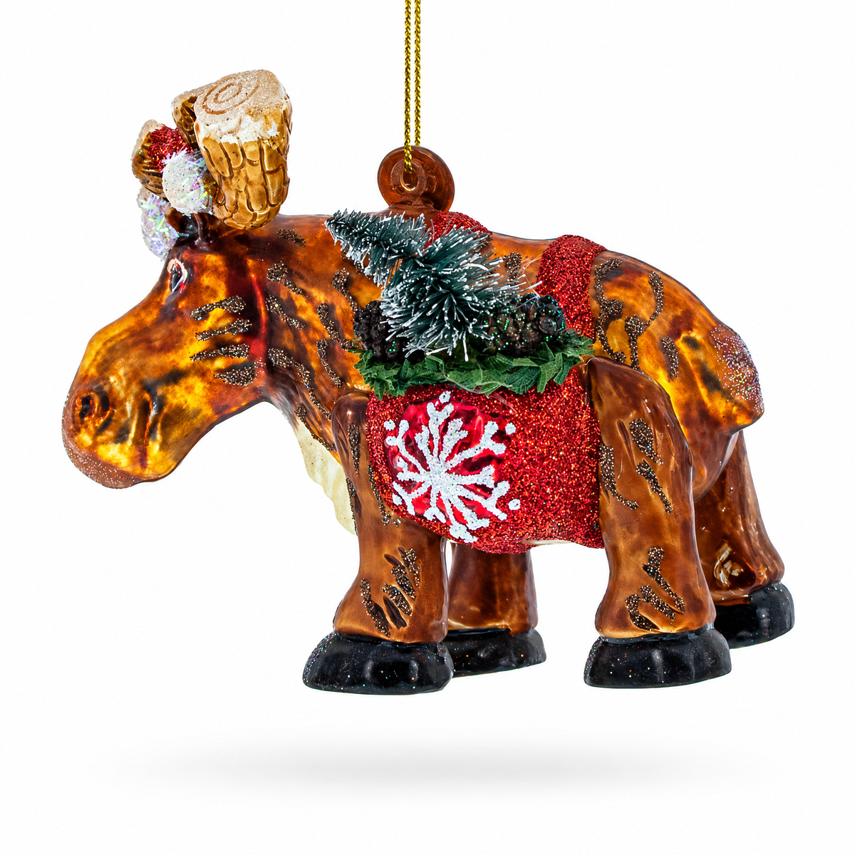 Moose with Twinkling Lights Glass Christmas Ornament