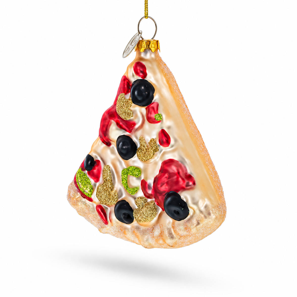 Slice of Pepperoni Pizza Glass Christmas Ornament