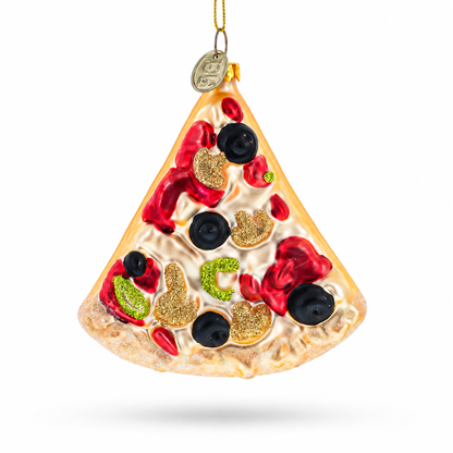 Slice of Pepperoni Pizza Glass Christmas Ornament