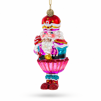 Nutcracker with Cupcake Glass Christmas Ornament