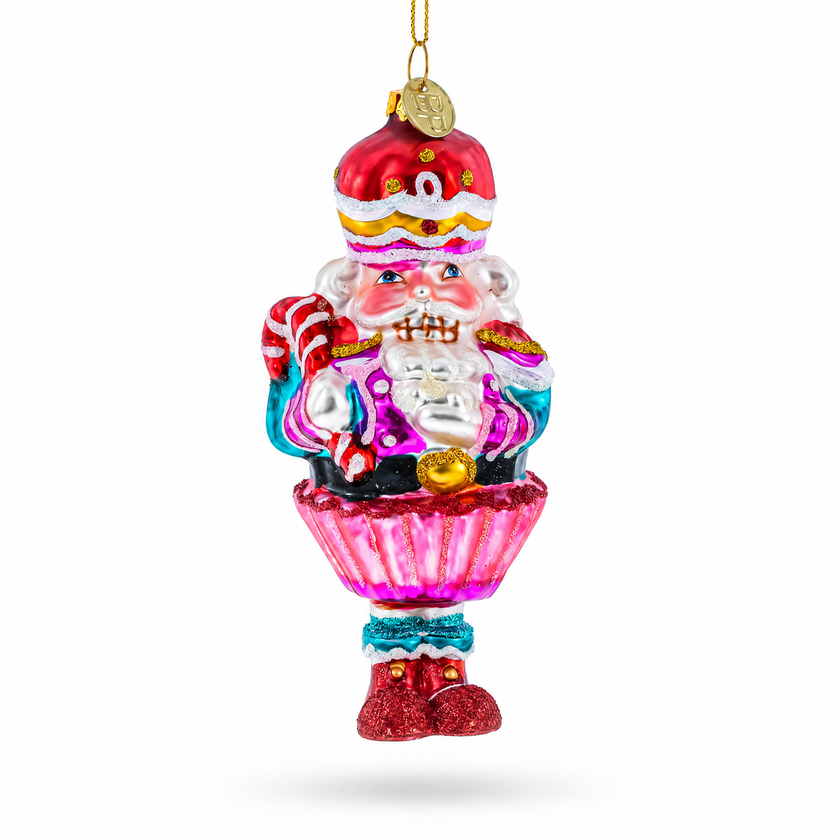 Nutcracker with Cupcake Glass Christmas Ornament