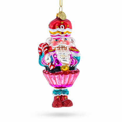 Nutcracker with Cupcake Glass Christmas Ornament
