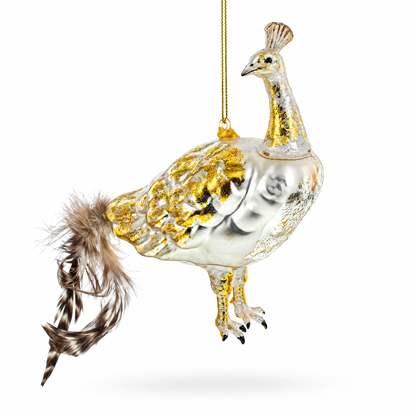 Regal Golden Peacock Glass Christmas Ornament