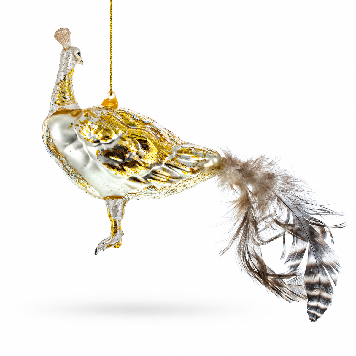Regal Golden Peacock Glass Christmas Ornament