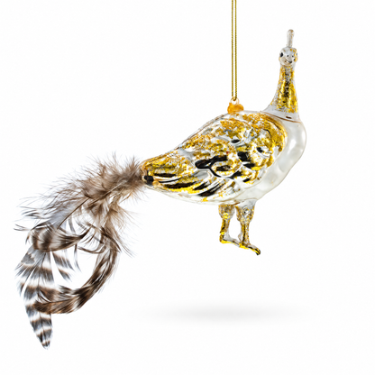 Regal Golden Peacock Glass Christmas Ornament