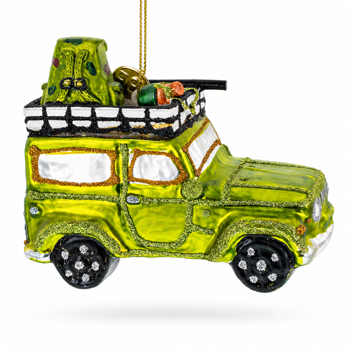 Off-Road Safari Adventure Vehicle Glass Christmas Ornament