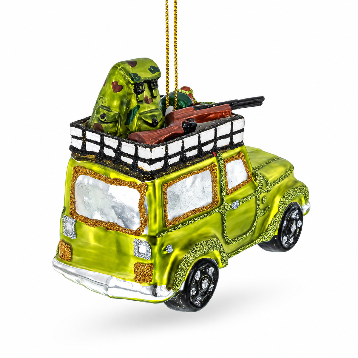 Off-Road Safari Adventure Vehicle Glass Christmas Ornament