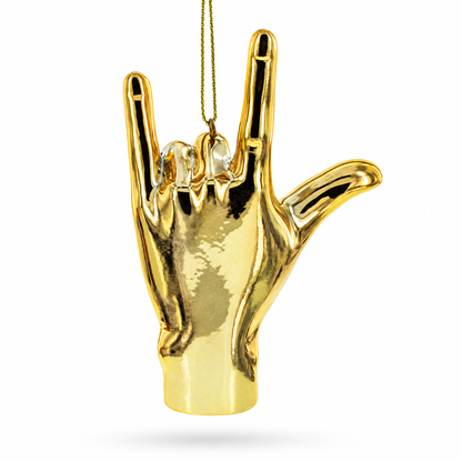 Golden Sign Language "I Love You" Glass Christmas Ornament