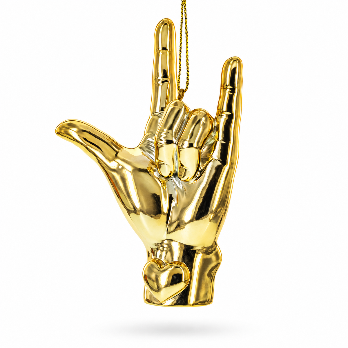 Golden Sign Language "I Love You" Glass Christmas Ornament