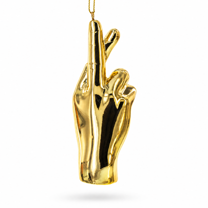 Golden Lucky Crossed Fingers Sign Language Glass Christmas Ornament