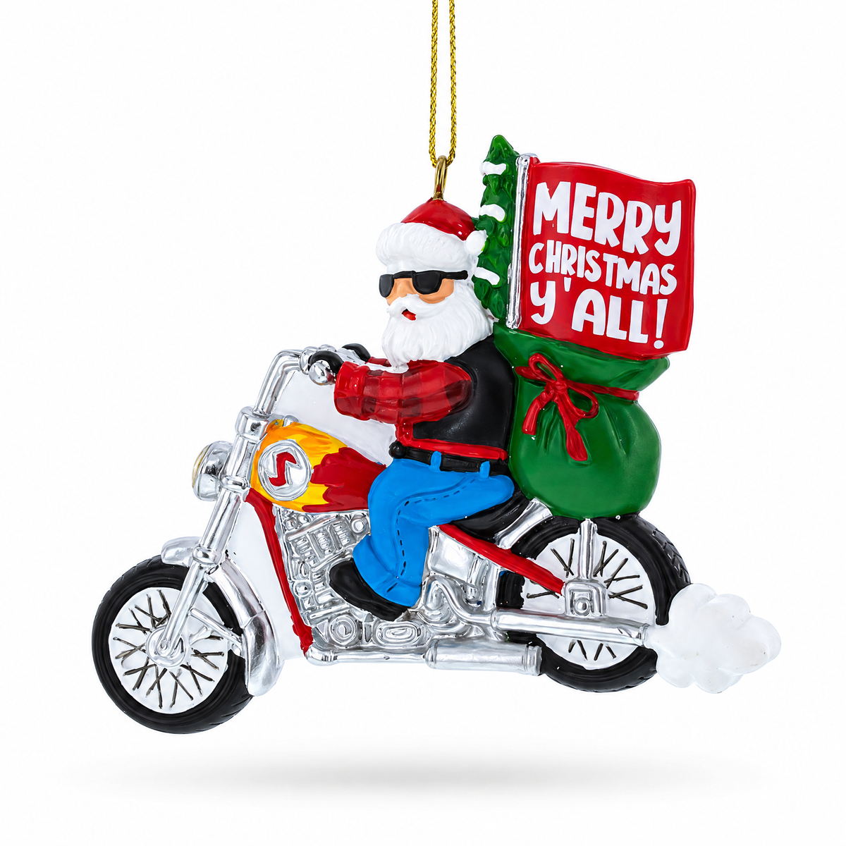 Santa on Festive Motorcycle Resin Christmas Ornament