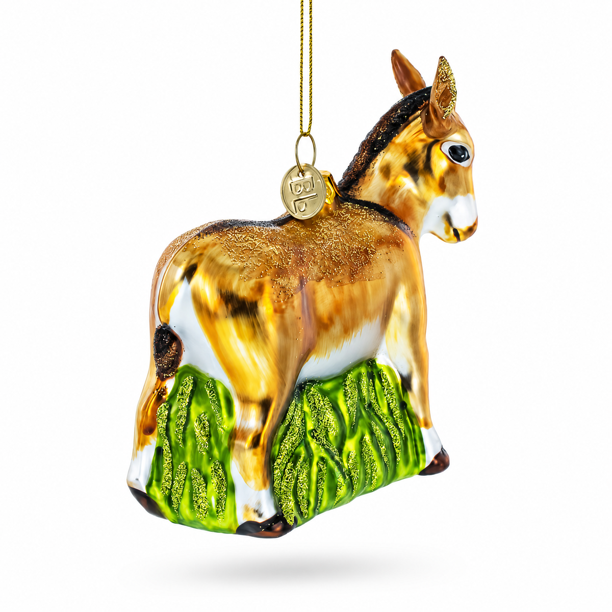 Donkey with Festive Decorations Glass Christmas Ornament