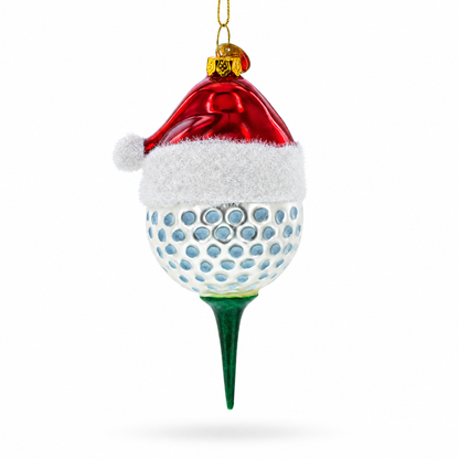 Golf Ball with Holiday Cheer Glass Christmas Ornament