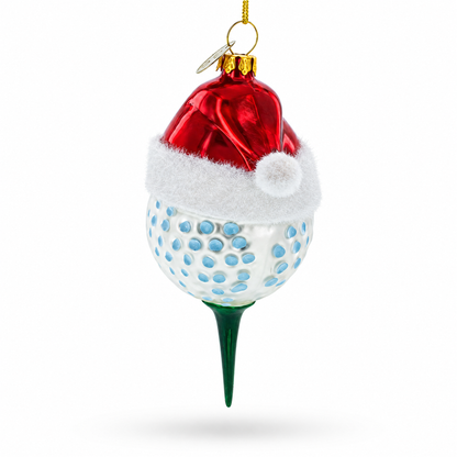 Golf Ball with Holiday Cheer Glass Christmas Ornament