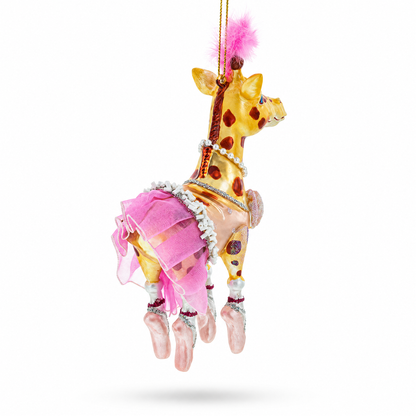 Twirling Giraffe Ballerina Glass Christmas Ornament