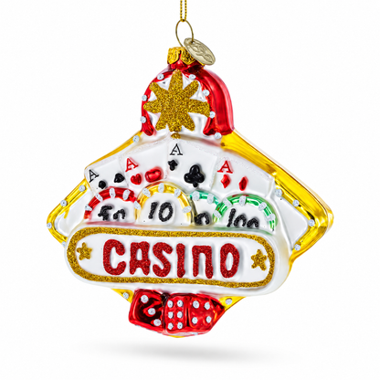 Casino Sign Glass Christmas Ornament