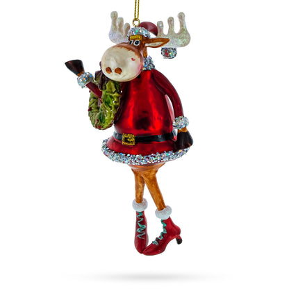 Reindeer Lady Adorned with Wreath Glass Christmas Ornament