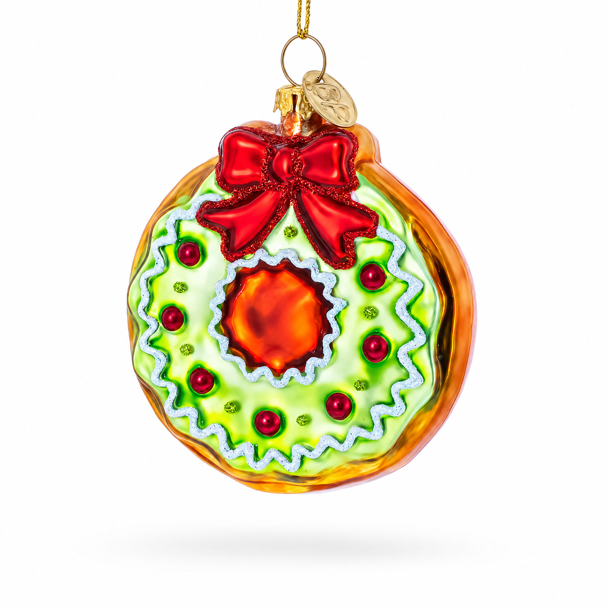 Frosted Green Donut Glass Christmas Ornament