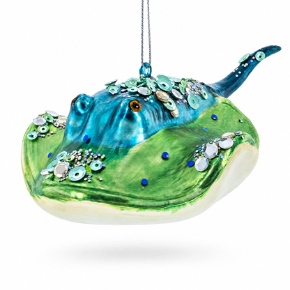 Jeweled Blue Stingray Glass Christmas Ornament