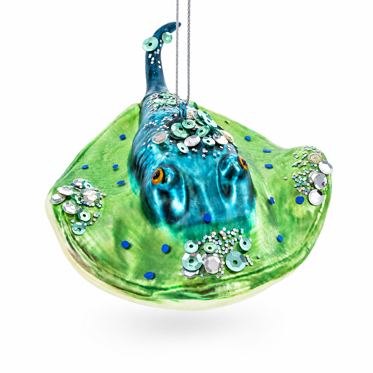 Jeweled Blue Stingray Glass Christmas Ornament