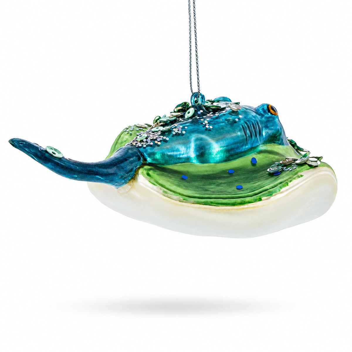 Jeweled Blue Stingray Glass Christmas Ornament