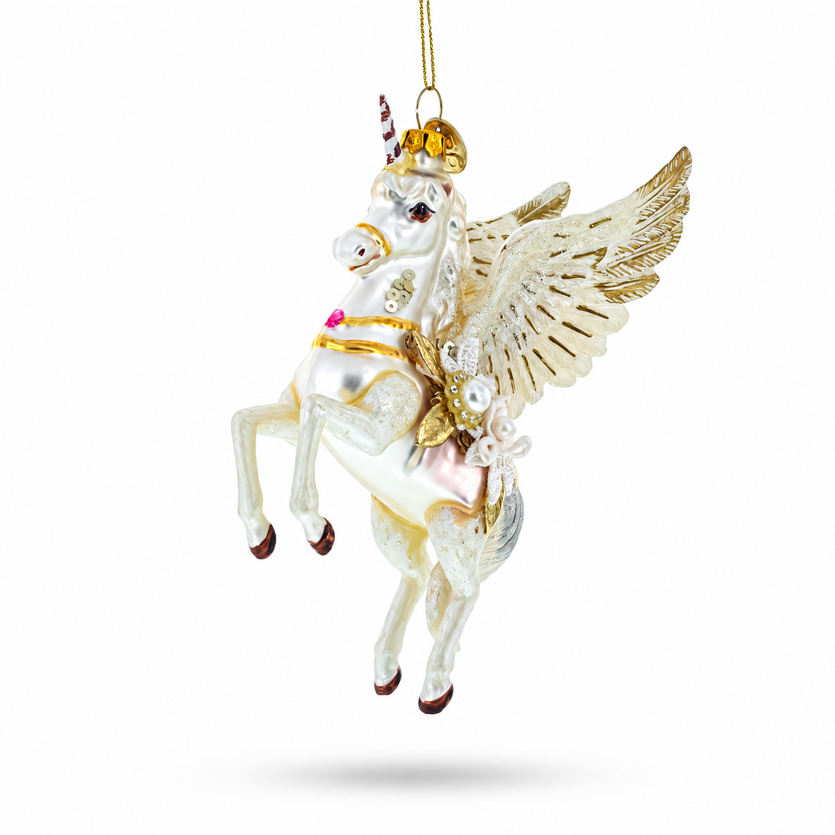 White Unicorn Glass Christmas Ornament