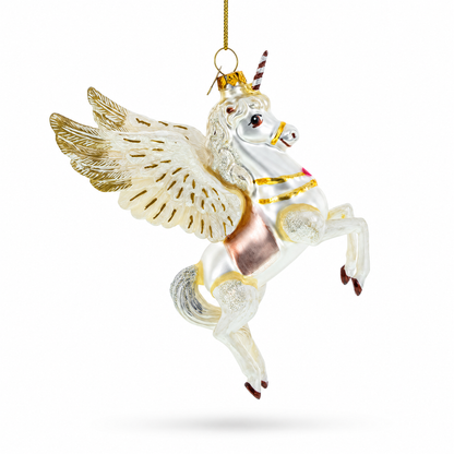 White Unicorn Glass Christmas Ornament