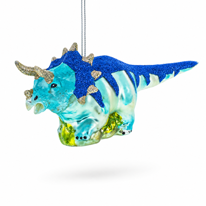 Glittered Dinosaur Glass Christmas Ornament