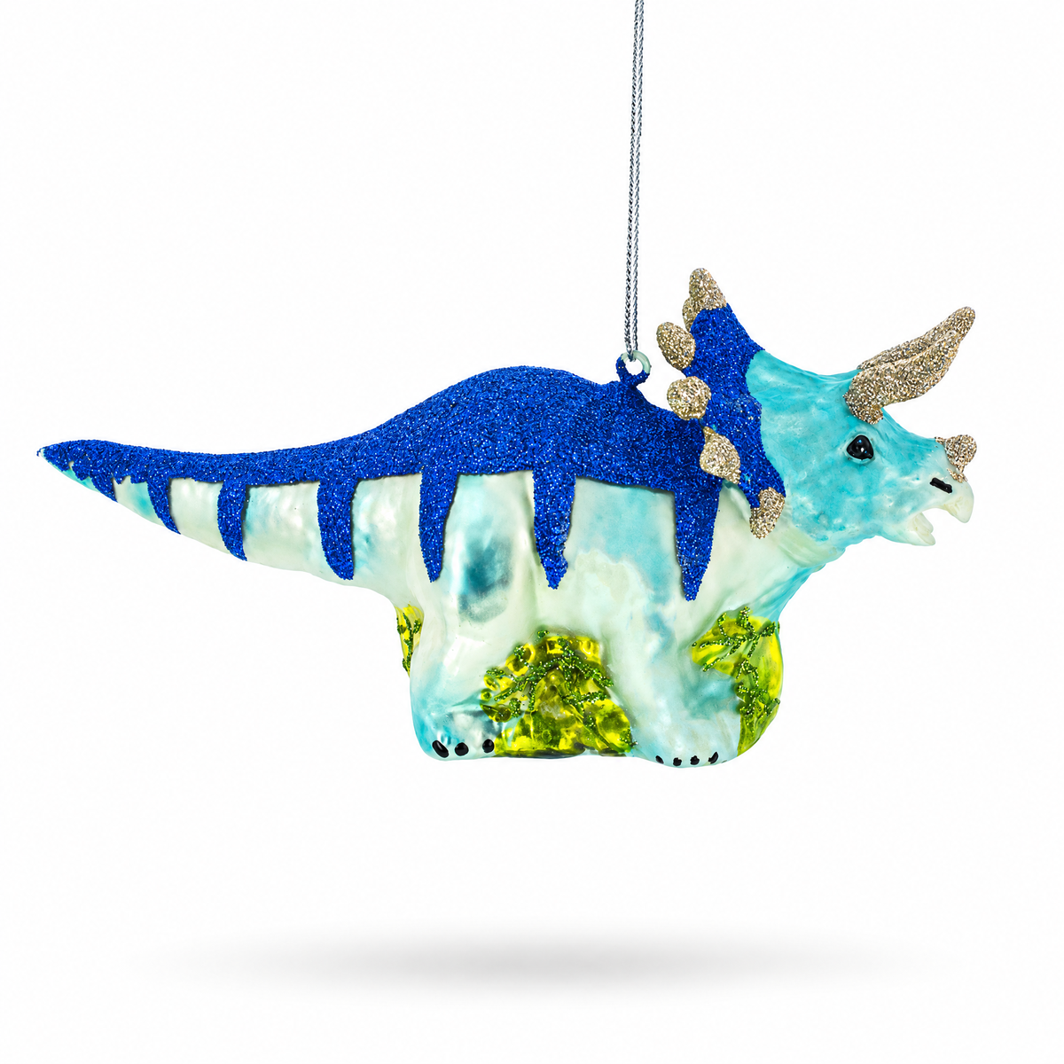 Glittered Dinosaur Glass Christmas Ornament