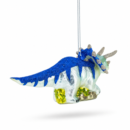 Glittered Dinosaur Glass Christmas Ornament