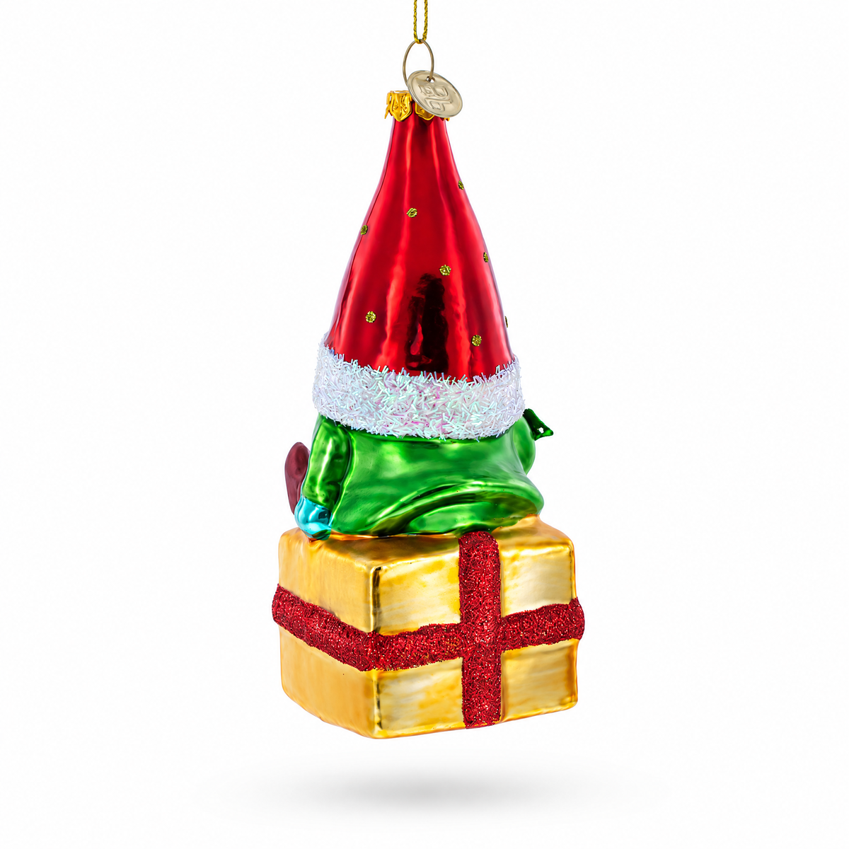 Gnome Bearing Gifts Glass Christmas Ornament