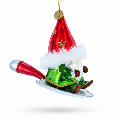 Scandinavian Gnome Riding a Shield Glass Christmas Ornament