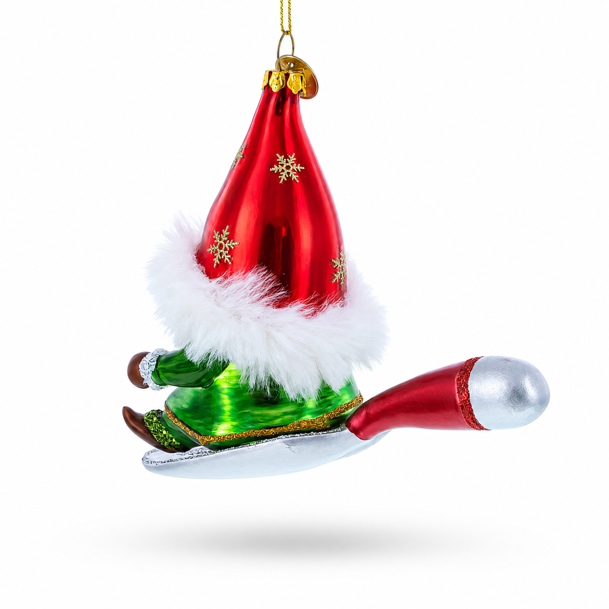 Scandinavian Gnome Riding a Shield Glass Christmas Ornament