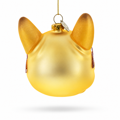 Hipster Bulldog in Red Glasses Glass Christmas Ornament