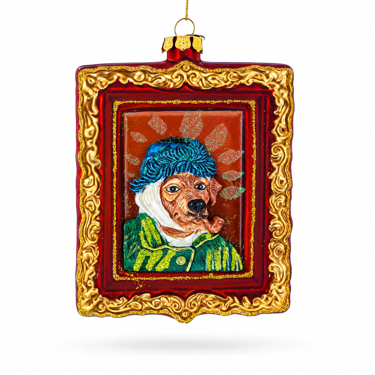 Van Gogh Inspired Dog Portrait Glass Christmas Ornament