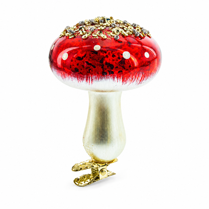 Amanita Mushroom Whimsical Glass Christmas Ornament