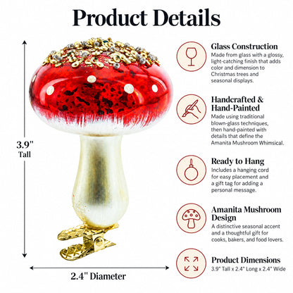 Amanita Mushroom Whimsical Glass Christmas Ornament