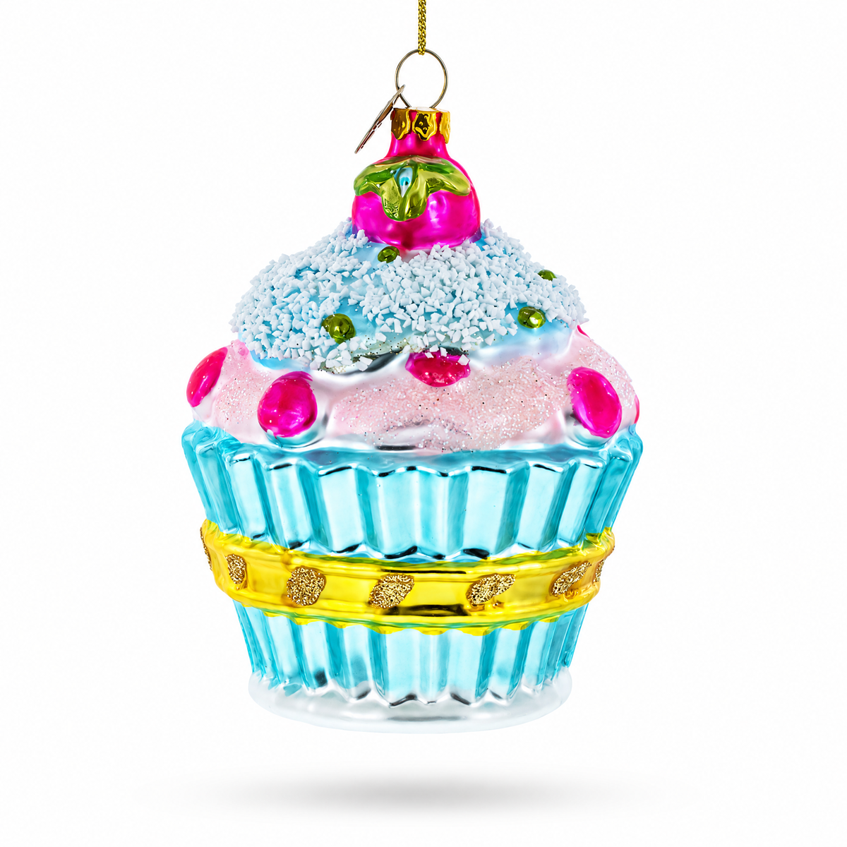 Cupcake with Glitter Accents Glass Christmas Ornament