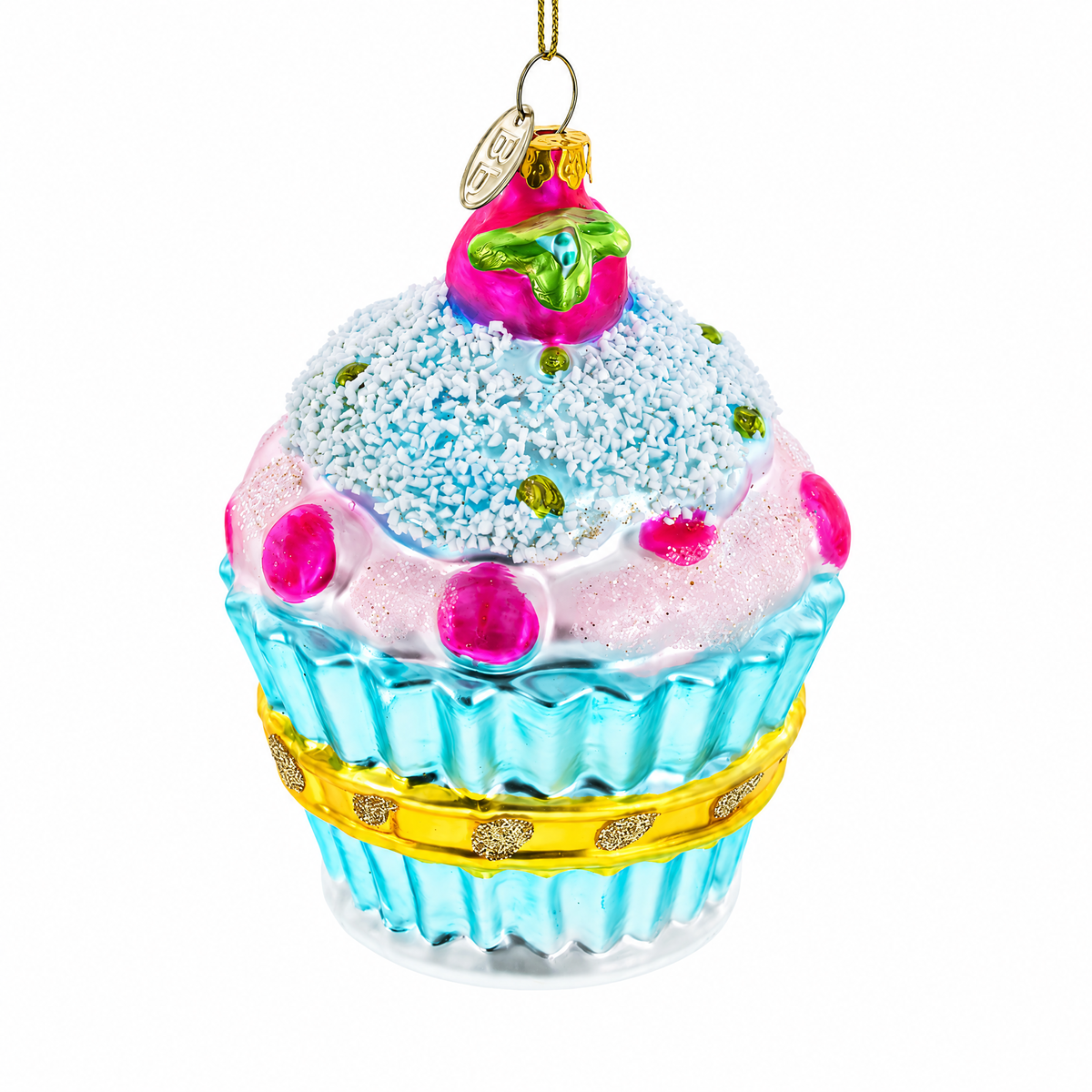 Cupcake with Glitter Accents Glass Christmas Ornament