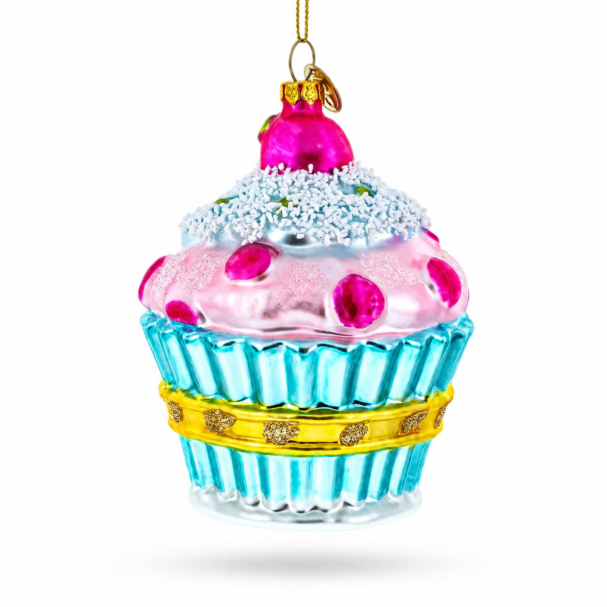 Cupcake with Glitter Accents Glass Christmas Ornament