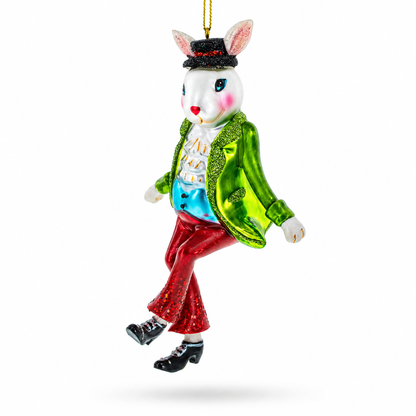 Alice in Wonderland A Dancing Hare Glass Christmas Ornament