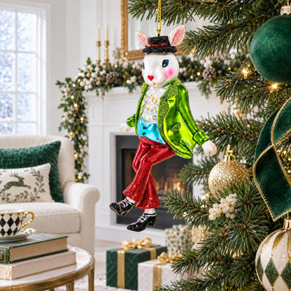 Alice in Wonderland A Dancing Hare Glass Christmas Ornament