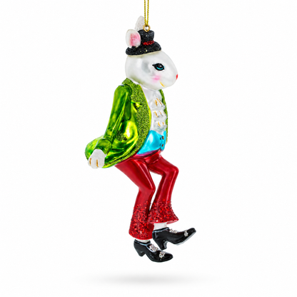 Alice in Wonderland A Dancing Hare Glass Christmas Ornament