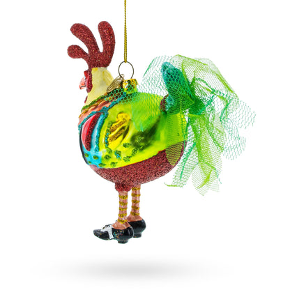 Rooster wearing Shoes Glass Christmas Ornament